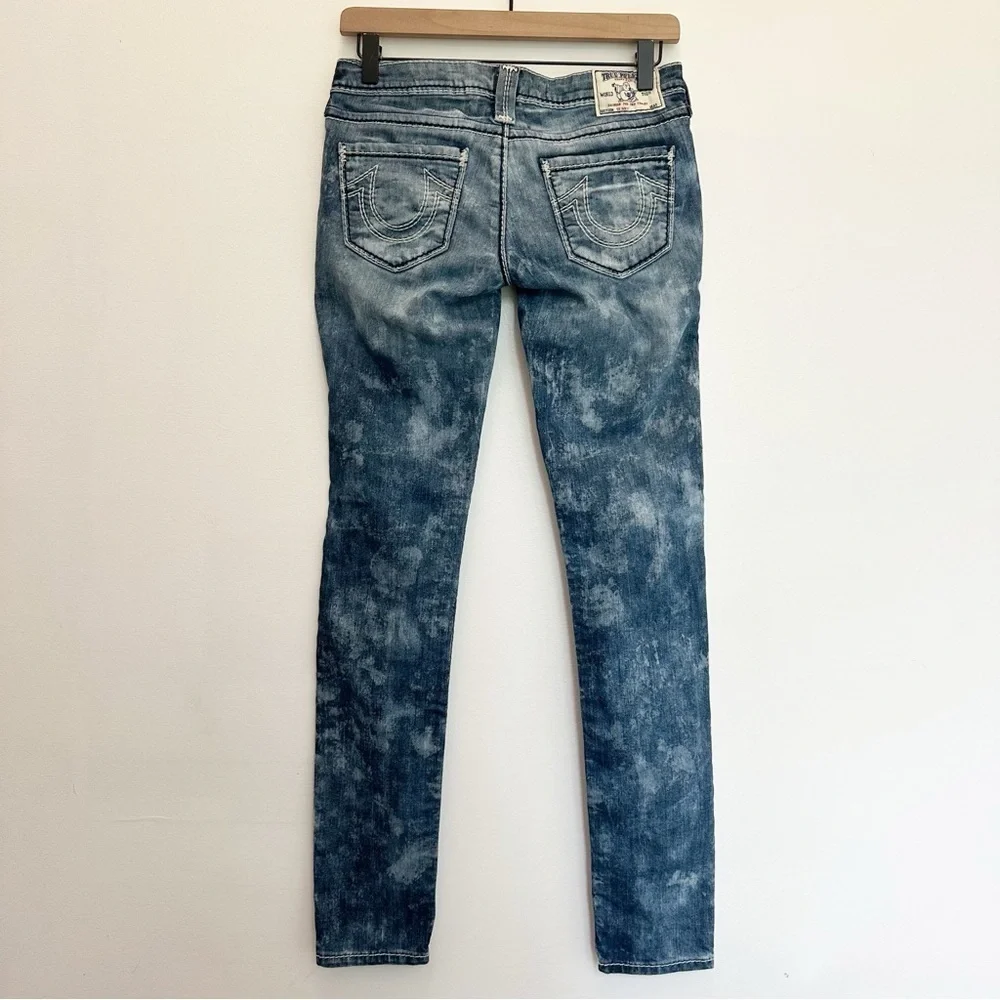 True Religion Skinny Jeans Cosmic Dust Low Rise Embroidered Stonewashed 26 Y2K